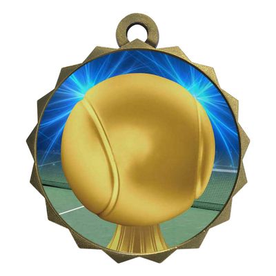 2-1/4 Inch Die-Cast Metal Tennis Medal Award Medallion with Antique Gold Finish and Attached 2 Inch Full Color Laminated Sport Insert Medals Trophy