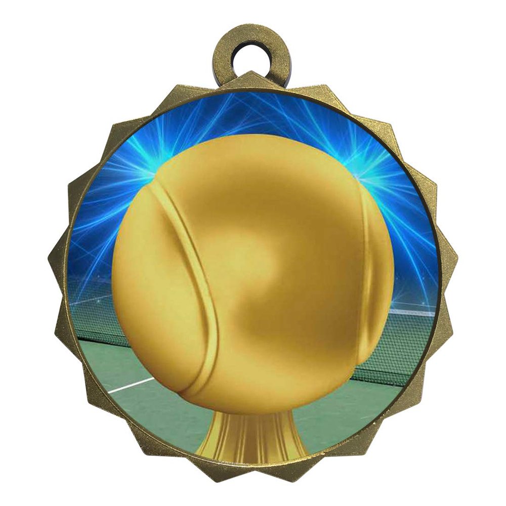 2-1/4 Inch Die-Cast Metal Tennis Medal Award Medallion with Antique Gold Finish and Attached 2 Inch Full Color Laminated Sport Insert Medals Trophy