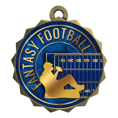 2-1/4 Inch Die-Cast Metal Award Medallion with Antique Gold Finish and Attached 2 Inch Full Color Laminated Sport Insert.
