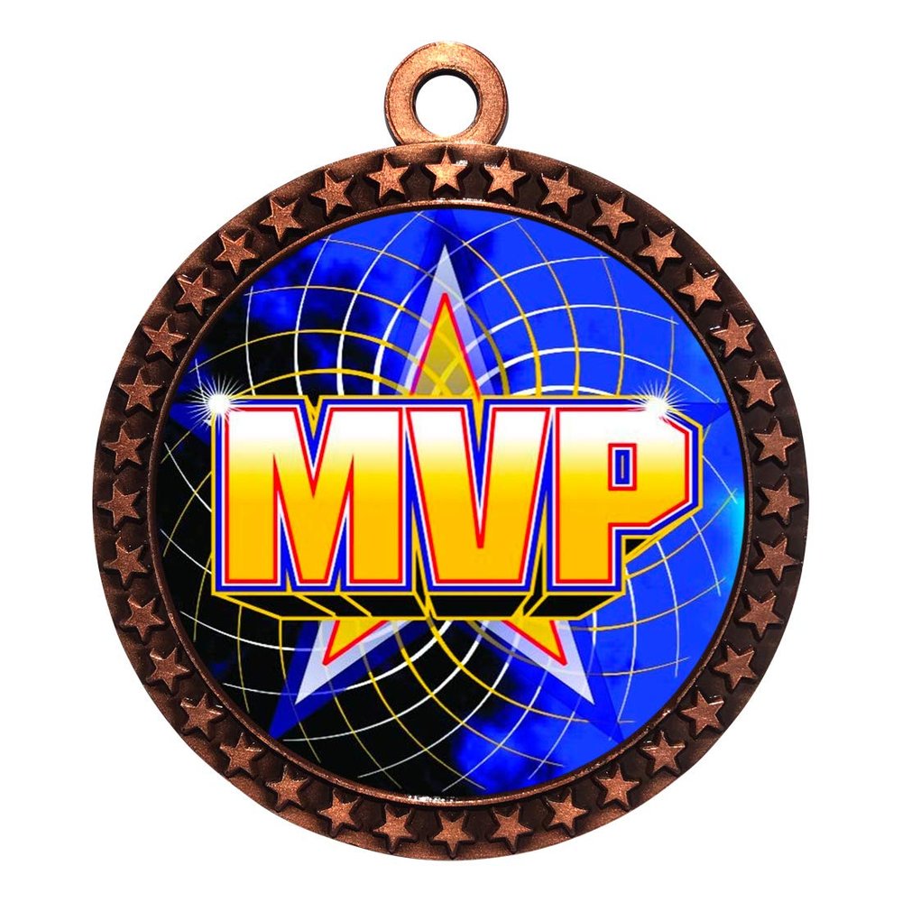 2-1/2 Inch Die-Cast Metal Award Medallion with Antique Bronze Finish and Attached 2 Inch Full Color Laminated Sport Insert.