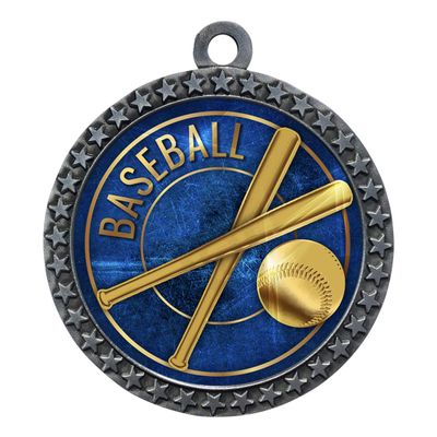 2-1/2 Inch Die-Cast Metal Baseball Medal Award Medallion with Antique Silver Finish and Attached 2 Inch Full Color Laminated Sport Insert Trophy Medals