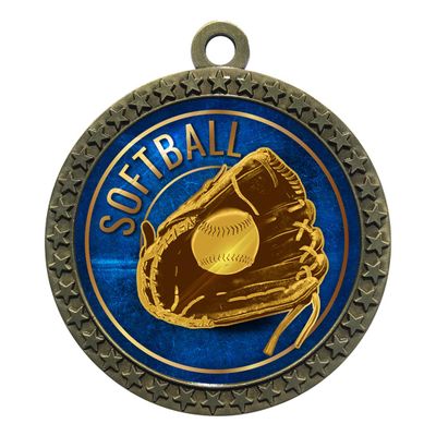 2-1/2 Inch Die-Cast Metal Award Medallion with Antique Gold Finish and Attached 2 Inch Full Color Laminated Sport Insert.