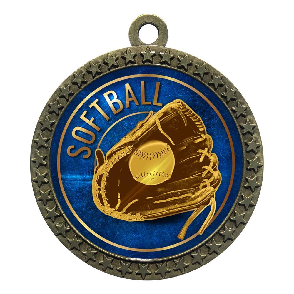 2-1/2 Inch Die-Cast Metal Award Medallion with Antique Gold Finish and Attached 2 Inch Full Color Laminated Sport Insert.