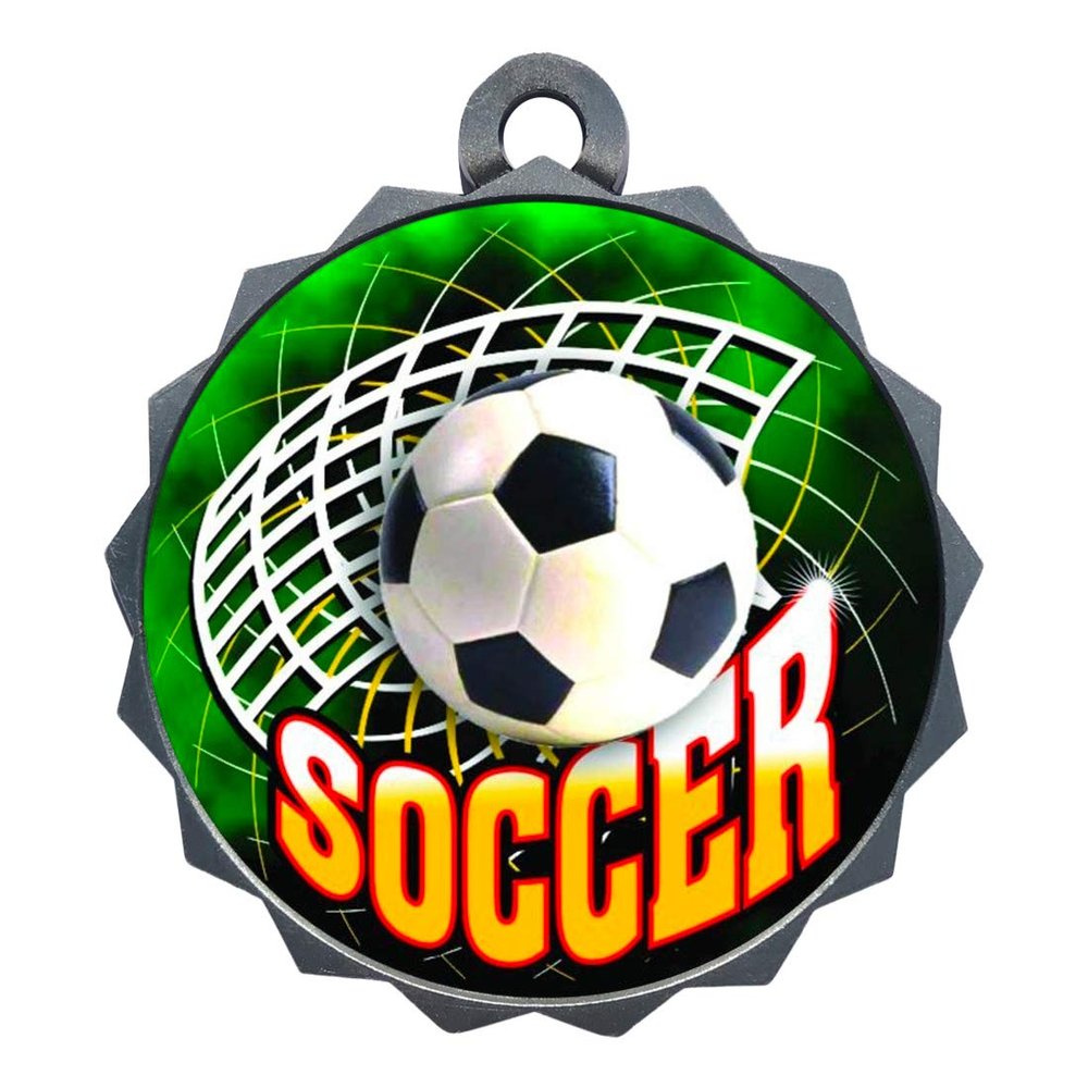 2-1/4 Inch Die-Cast Metal Award Medallion with Antique Silver Finish and Attached 2 Inch Full Color Laminated Sport Insert.