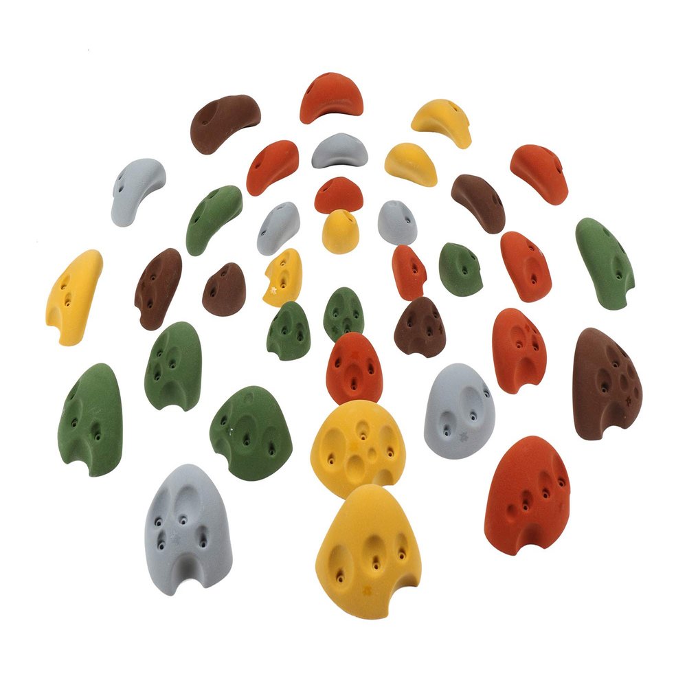 Atomik Rock Climbing Holds Set of 36 Screw-On Barefoot Friendly Divots in Assorted Earth Tones