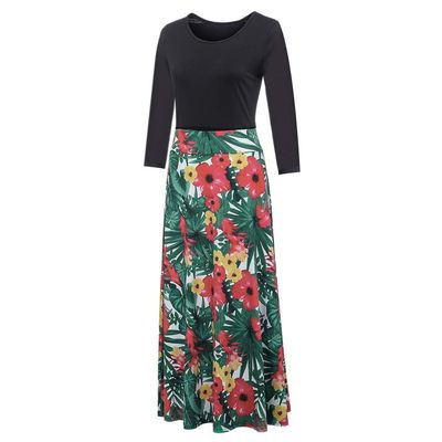 Clopon Women's Long Dress, Floral Print Maxi Dresses for Ladies Winter Long Sleeve Dress (XL, Green)