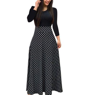Clopon Women's Long Dress, Floral Print Maxi Dresses for Ladies Winter Long Sleeve Dress (XL, Black)