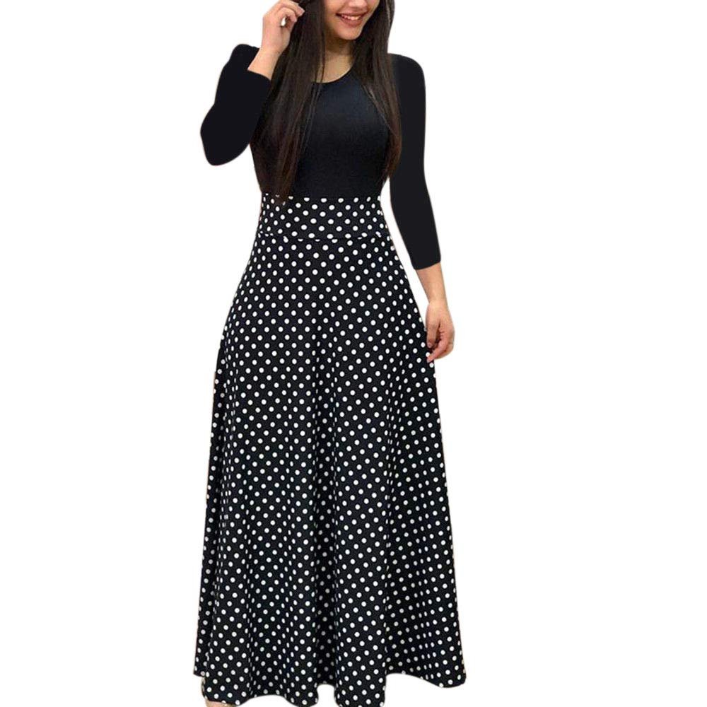 Clopon Women's Long Dress, Floral Print Maxi Dresses for Ladies Winter Long Sleeve Dress (XL, Black)