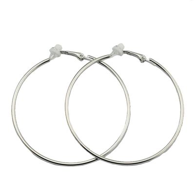 Clip On Big Large Fake Hoop Earrings for Women Non Pierced No Piercing Ear Fashion Huggie Hoops Jewelry Gifts (50mm Silver)