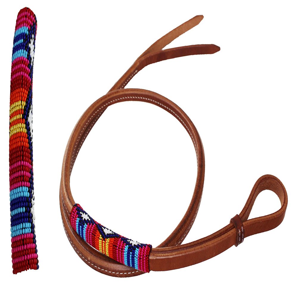 Horse Leather Western Saddle Tack Over and Under Beaded Whip 700RT03
