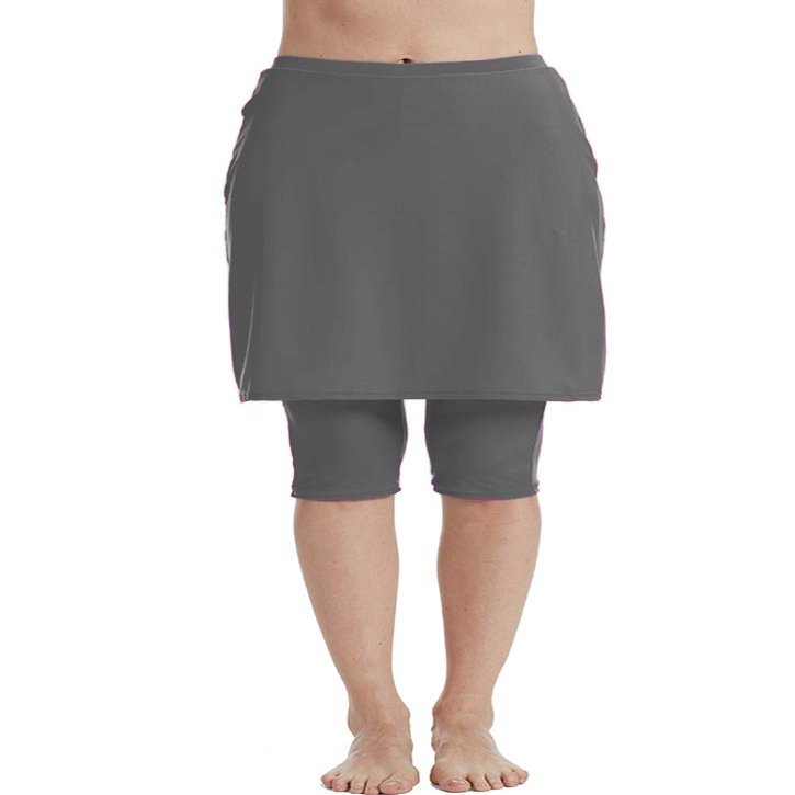 Micosuza Womens Skirted Swim Capris Sun Protective UPF 50+ Swimming Tight with Attached Skirt Sport Leggings Grey