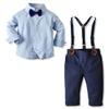 Baby Boys Dress Clothes, Toddlers Boys Long Sleeves Button Down Plaid Dress Shirt with Bowtie + Suspender Pants Set Wedding Outfit, Light Blue Blue, Tag 80 = 12-18 Months view 1