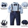 Baby Boys Dress Clothes, Toddlers Boys Long Sleeves Button Down Plaid Dress Shirt with Bowtie + Suspender Pants Set Wedding Outfit, Light Blue Blue, Tag 80 = 12-18 Months view 2