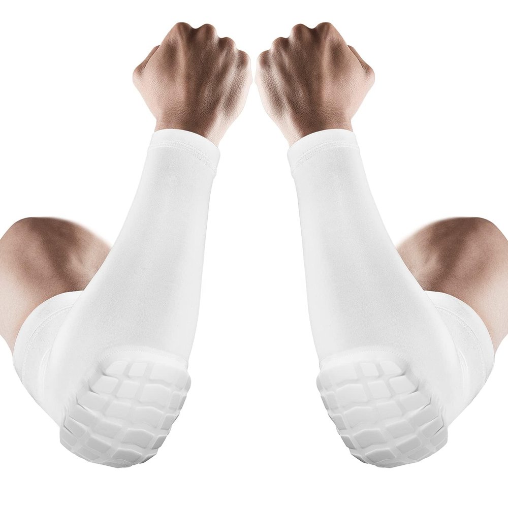 AceList 2PCS Elbow Pads with Padded Compression Shield Shape Arm Sleeves for Protection - Suitable for Basketball, Volleyball, Football, and More - Ideal for Adults, Youth, Girls, Men Women (White M)