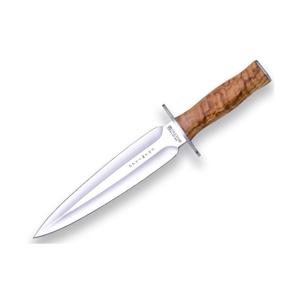 Joker Hunting Knife Colmillo CO108, Blade of 8.46 inches MOVA Steel, Olive Wood Handle, Brown Leather Sheath, Tool for Fishing, Hunting, Camping and Hiking