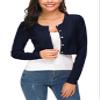 EXCHIC Women's Cropped Knit Cardigan Sweater Long Sleeve Button Down Open Front Bolero Shrug for Spring and Fall (M, Navy Blue) view 1