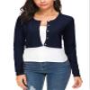 EXCHIC Women's Cropped Knit Cardigan Sweater Long Sleeve Button Down Open Front Bolero Shrug for Spring and Fall (M, Navy Blue) view 2