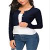 EXCHIC Women's Cropped Knit Cardigan Sweater Long Sleeve Button Down Open Front Bolero Shrug for Spring and Fall (M, Navy Blue) view 3