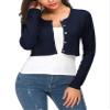 EXCHIC Women's Cropped Knit Cardigan Sweater Long Sleeve Button Down Open Front Bolero Shrug for Spring and Fall (M, Navy Blue) view 4