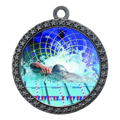 2-1/2 Inch Die-Cast Metal Award Medallion with Antique Silver Finish and Attached 2 Inch Full Color Laminated Sport Insert.