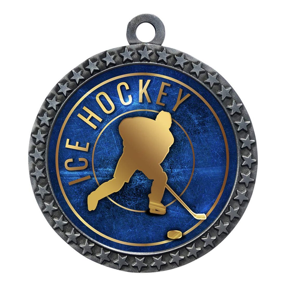 2-1/2 Inch Die-Cast Metal Award Medallion with Antique Silver Finish and Attached 2 Inch Full Color Laminated Sport Insert.