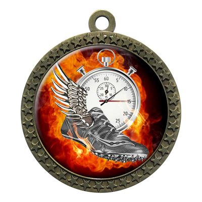 2-1/2 Inch Die-Cast Metal Award Medallion with Antique Gold Finish and Attached 2 Inch Full Color Laminated Sport Insert.