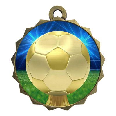 2-1/4 Inch Die-Cast Metal Award Medallion with Antique Gold Finish and Attached 2 Inch Full Color Laminated Sport Insert.