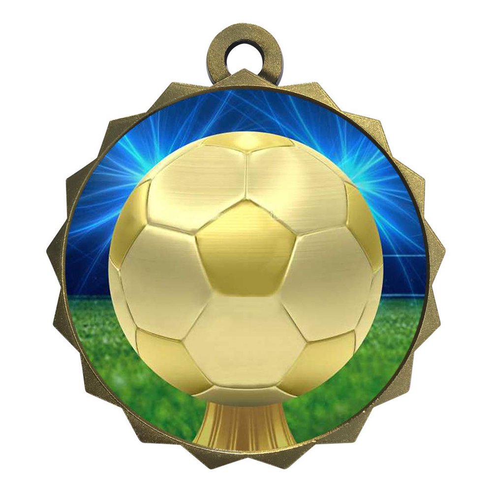 2-1/4 Inch Die-Cast Metal Award Medallion with Antique Gold Finish and Attached 2 Inch Full Color Laminated Sport Insert.