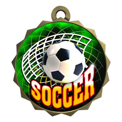 2-1/4 Inch Die-Cast Metal Award Medallion with Antique Gold Finish and Attached 2 Inch Full Color Laminated Sport Insert.
