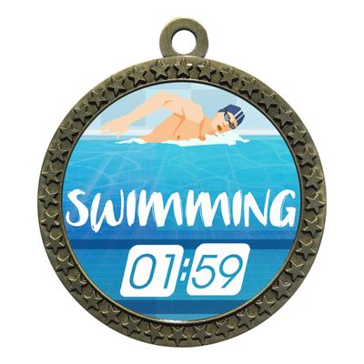 2-1/2 Inch Die-Cast Metal Award Medallion with Antique Gold Finish and Attached 2 Inch Full Color Laminated Sport Insert.