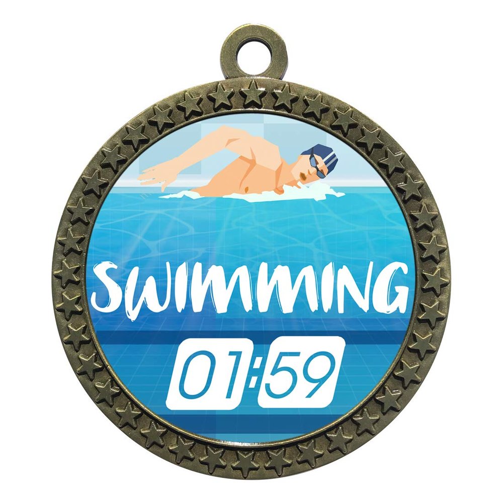 2-1/2 Inch Die-Cast Metal Award Medallion with Antique Gold Finish and Attached 2 Inch Full Color Laminated Sport Insert.