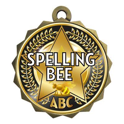 Express Medals Spelling Bee Gold Medal Trophy Award with Neck Ribbon D214-EG200 1PK