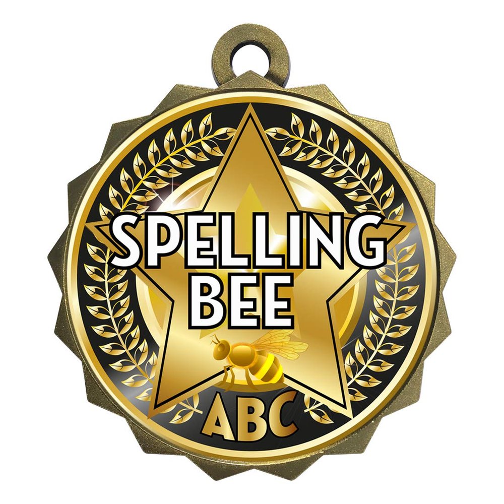 Express Medals Spelling Bee Gold Medal Trophy Award with Neck Ribbon D214-EG200 1PK