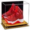 Better Display Cases Acrylic Large Shoe Display Case for Basketball Shoe Soccer Cleat Football Cleat with Mirror, Gold Risers and Wood Base (A013-GR) view 1