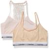 Calvin Klein Kids Girls' Modern Cotton Racerback Bralette with Lace 2-Pack, Crystal Pink/Nude, Small