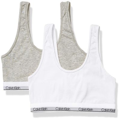 Calvin Klein Girl's Kids Modern Cotton Bralette, Multipack Bra, Heather Grey/White, Medium