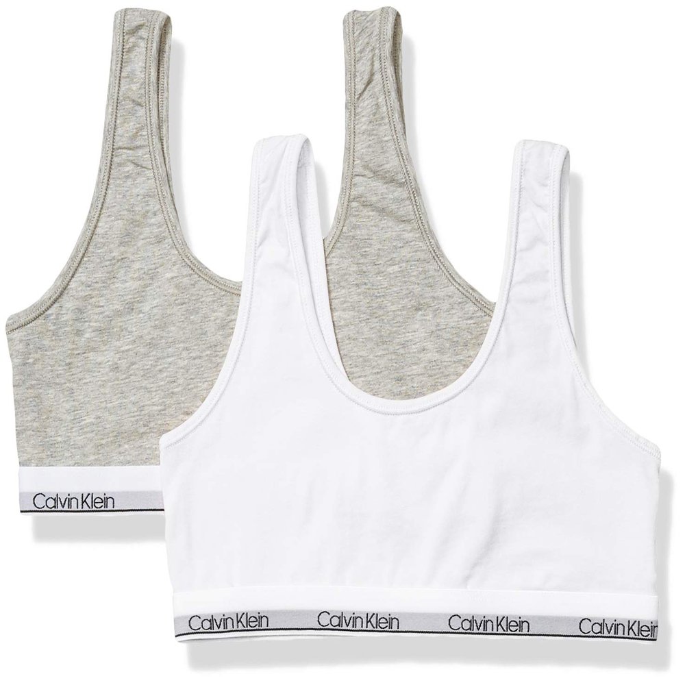 Calvin Klein Girl's Kids Modern Cotton Bralette, Multipack Bra, Heather Grey/White, Medium