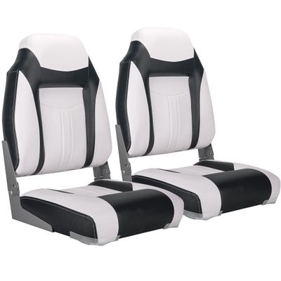 NORTHCAPTAIN S1 Deluxe A Pair of Marine High Back Folding Fishing Boat Seat,Stainless Steel Screws Included,White/Black(2 Seats)