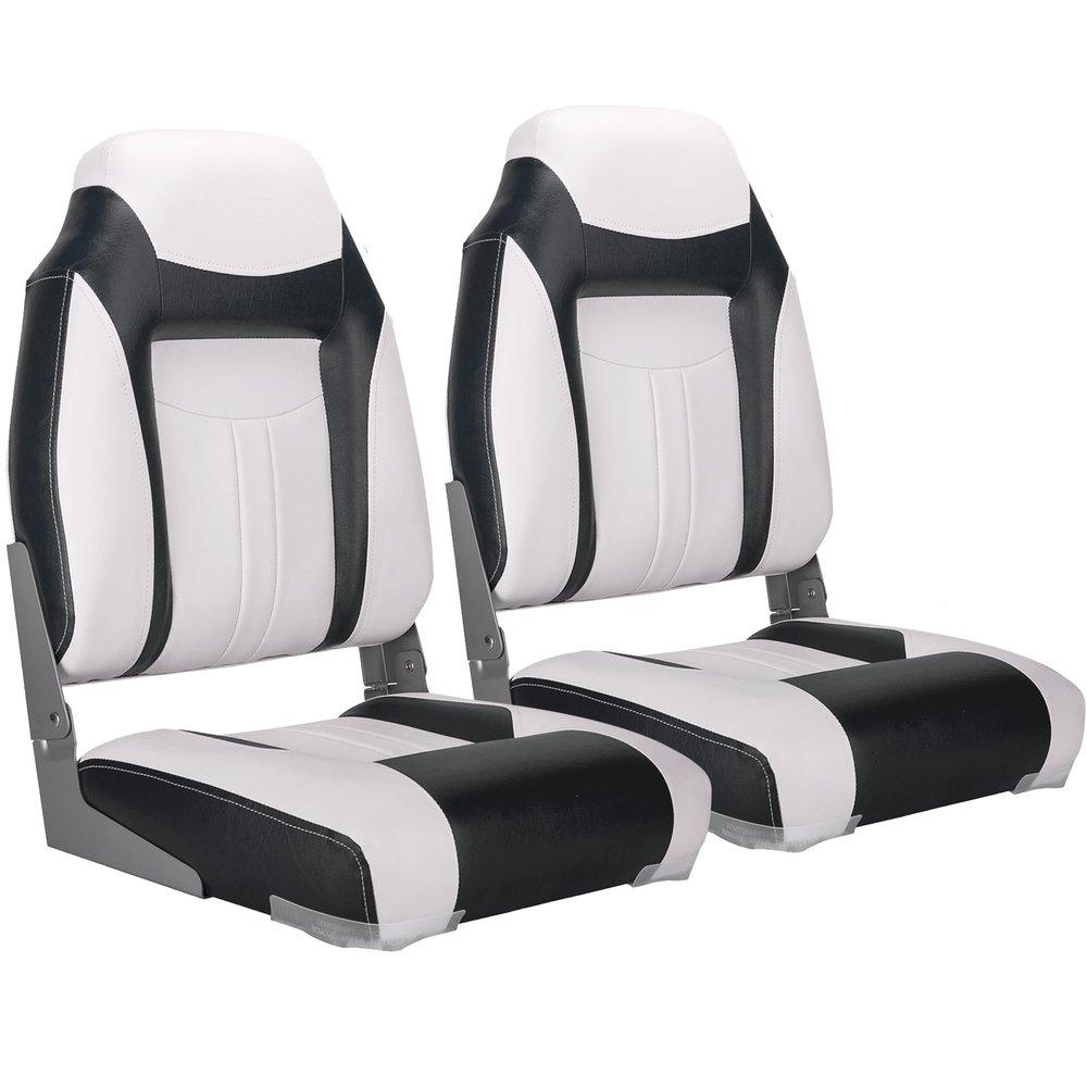 NORTHCAPTAIN S1 Deluxe A Pair of Marine High Back Folding Fishing Boat Seat,Stainless Steel Screws Included,White/Black(2 Seats)