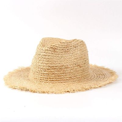 FF Men's Summer Hand-Knit Flat Along The Lafite Straw Hat, Travel Leisure Adjustable Beach Hat, Holiday Sun Hat (Color : Khaki)