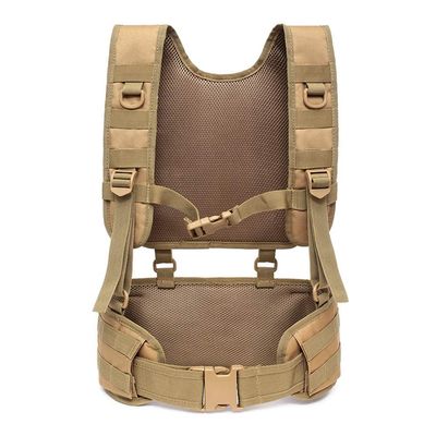 JINJULI Tactical MOLLE Battle Belt + Military Battle Belt Harness Load Bearing H-Harness Patrol Belt For Outdoor Activities (Tan)