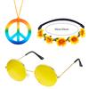 Frienda 24 Pcs Hippie Costume Accessories Set Boho Peace Sign Necklaces Daisy Sunflower Headbands Retro Sunglasses 60s 70s Party Favors Decor for Groovy Party Girls Birthday Supplies view 2