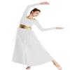 HIHCBF Women Long Sleeve Praise Dance Dress Liturgical Metallic Waistband Wide Swing Chiffon Skirt Worship Lyrical Costume White XL view 1
