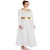 HIHCBF Women Long Sleeve Praise Dance Dress Liturgical Metallic Waistband Wide Swing Chiffon Skirt Worship Lyrical Costume White XL view 3
