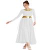 HIHCBF Women Long Sleeve Praise Dance Dress Liturgical Metallic Waistband Wide Swing Chiffon Skirt Worship Lyrical Costume White XL view 4