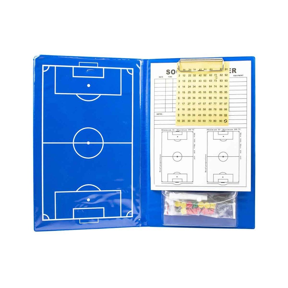 Soccer Innovations Premium Magnetic Coaches Tactics Folder with Magnets, Marker, Pouch for Magnets & Stickers 1-99, 14x9 Inch, Blue