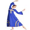 HIHCBF Women Praise Dance Cross Robe Bell Sleeve Worship Dresses Metallic Ruffles Wide Swing Liturgical Lyrical Costume Royal Blue XL view 1