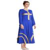 HIHCBF Women Praise Dance Cross Robe Bell Sleeve Worship Dresses Metallic Ruffles Wide Swing Liturgical Lyrical Costume Royal Blue XL view 3