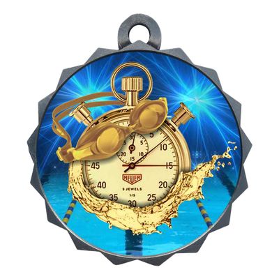 2-1/4 Inch Die-Cast Metal Award Medallion with Antique Silver Finish and Attached 2 Inch Full Color Laminated Sport Insert.
