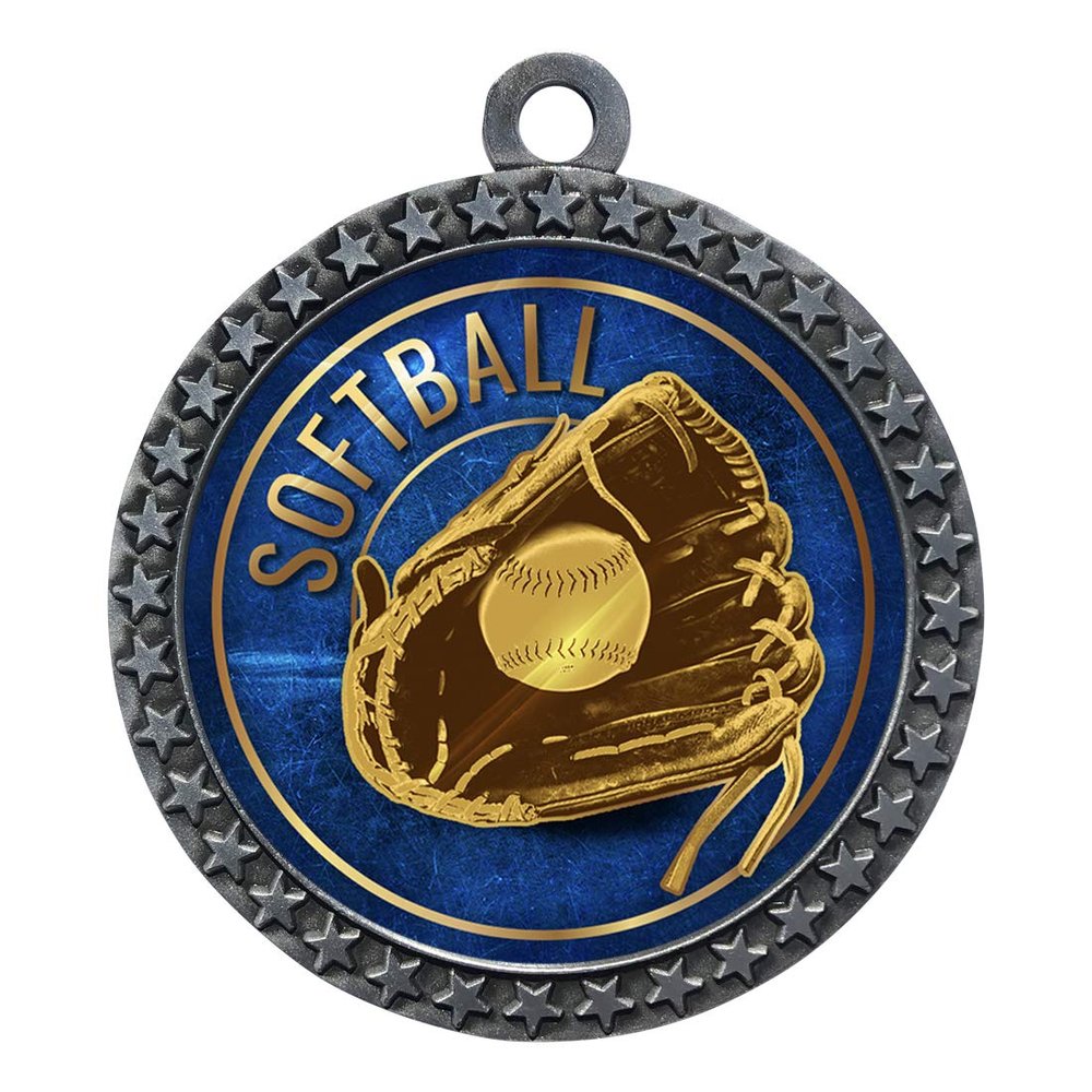 2-1/2 Inch Die-Cast Metal Award Medallion with Antique Silver Finish and Attached 2 Inch Full Color Laminated Sport Insert.